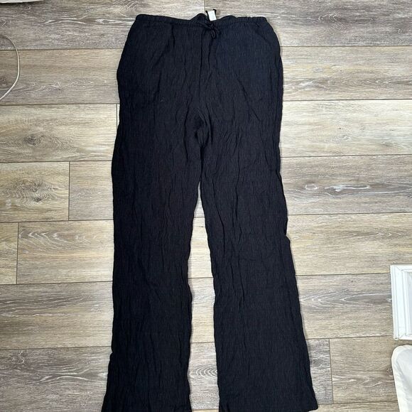 H&M Black Drawstring Straight Leg Pants Sz M - Picture 2 of 4